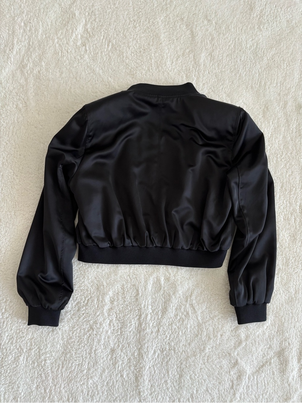 Zara Satin Cropped Bomber Jacket Black Size M Lightweight Button Front - Picture 4 of 9